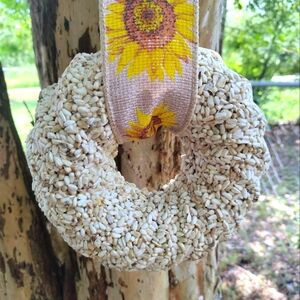 Safflower Handmade White Birdseed Fall Wreath Garden Decor